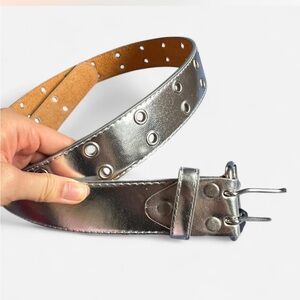 Vintage Y2K Silver genuine leather belt